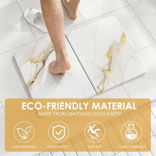 Foldable Diatomaceous Earth Bath Mat - 24"x16" Ultra-Absorbent Stone Shower Mat for Bathroom Floor - Instant Dry Non-Slip Diatomite Floor Mat - Minimalist Stone Dish Drying Mat for Kitchen - Thumbnail 4