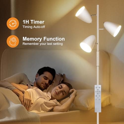 QiMH LED Floor Lamp for Living Room, Modern Dimmable Standing Lamp with 4 Color Temperature,Remote and Touch Control, Tree Floor Lamp for Bedroom with 3 Rotatable Lights Bright Stand up Lamp, White - Thumbnail 6