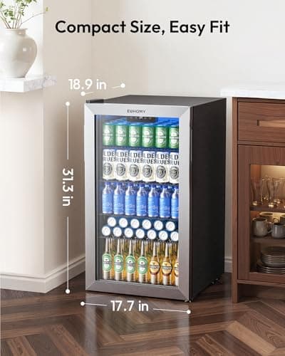 EUHOMY Mini Fridge 130 Can Beverage Refrigerator Cooler Glass Door for Soda Wine Beer, Beverage Cooler for Home, Bar, Office with Digital Temperature Control Adjustable Shelves, 3.2 Cu.Ft, Silver - Thumbnail 4