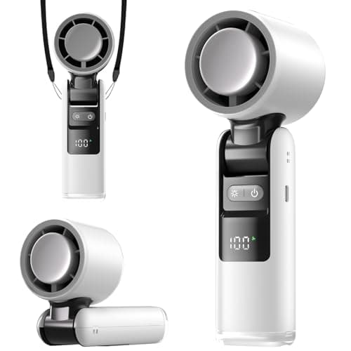 Lerat Portable Handheld Turbo Fan, 5 High-Speed Wind, Battery Operated, Up to 12H Runtime, 3 IN 1 Hand Fan with LED Display & Flashlight, Personal Cooling Fan for Travel, Outdoor, Beach Essentials - Image 1