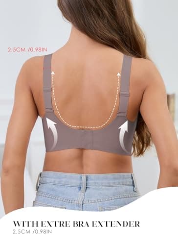 POSESHE Comfortable Seamless Full Coverage Bra for Women Wireless Bras with Soft Support Regular and Plus Size Grey - Thumbnail 6