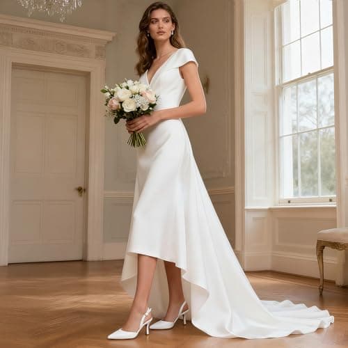 Athlefit Closed Pointed Toe Low Heels for Women Dress Work Wedding Party Slingback Stiletto Pumps Shoes White, Size 8.5, SAPU2606W - Thumbnail 2