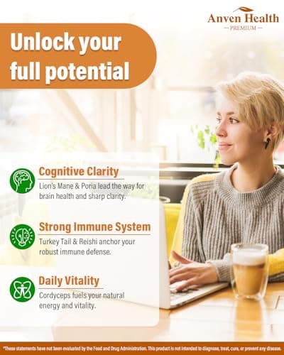 Anven Health 25-in-1 Mushroom Complex Supplement Liquid Drops with Ashwagandha, Lion's Mane, Reishi, Chaga, Cordyceps, Turkey Tail Tincture for Immunity, Energy & Cognition - Non-GMO | 2fl oz - Thumbnail 4