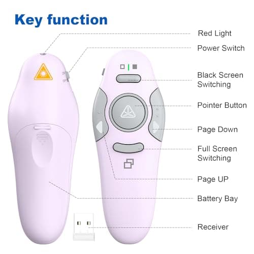 QUI Presentation Clicker Wireless Presenter Remote Clicker for PowerPoint Presentation Remote, PowerPoint Slide Advancer for Mac/Windows/Linux, Google Slide/PPT/Keynote, Purple - Thumbnail 5