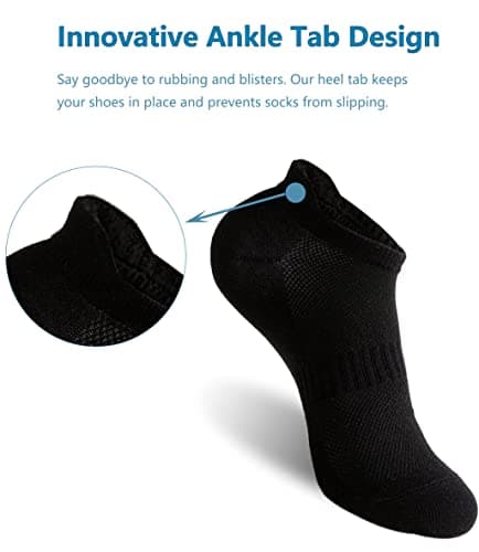 Irisbear Black Ankle Socks for Women Running Athletic Low Cut Tab Sports No Show Socks 6-Pairs Black - Thumbnail 4