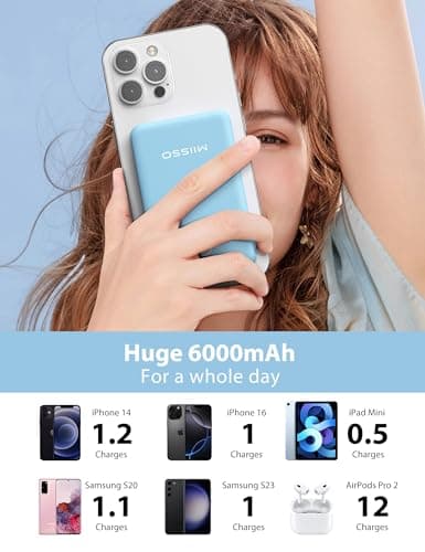 6000mah Ultra Slim Built in Cables Power Bank, Card Size Built in USB C Cords Battery Pack Portable Charger for Phones, 3 Output External Battery Pack Compatible with iPhone, Blue - Thumbnail 3