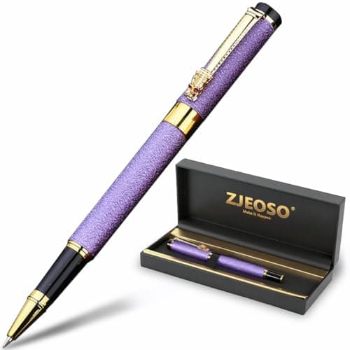 ZJEOSO Luxury Rollerball Pen | Fancy Writing Pen with Black Lacquer & Real Gold Plating | Executive Office Pen, Premium Gift Set for Men & Women | Nice Pens for Writing & Professional Use (Purple) - Image 1