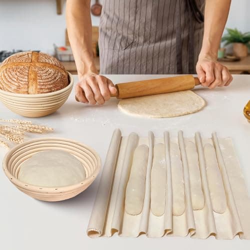 Set of 4 Proofing Basket, 9.8 Inch Round Bread Proofing Baskets with 2pcs 17"x29" Proofing Cloths, Sourdough Bread Baking Supplies, Bread Making Kit for Dough Baking - Thumbnail 5
