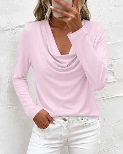 PRETTYGARDEN Womens Spring Tops 2026 Dressy Cowl Neck Long Sleeve Shirts Loose Business Casual Blouses Teacher Tunic Top(Light Purple,Large) - Thumbnail 3
