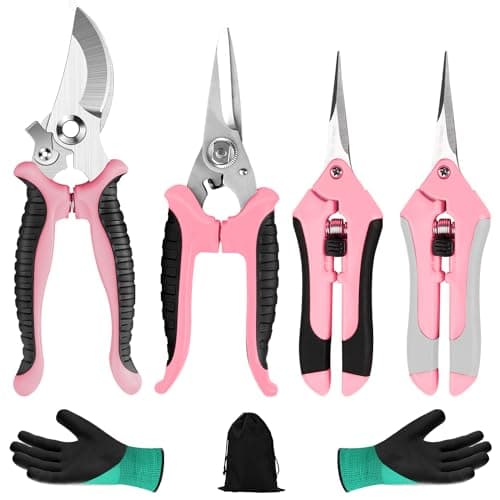 4 Packs Garden Pruning Shears Stainless Steel Blades Handheld Pruners Set with Gardening Gloves(Pink) - Image 1