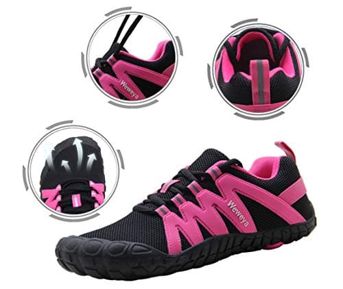 Weweya Barefoot Shoes for Women - Breathable Toe Shoes for Minimalist Running, Outdoor, Parkour & Tennis - Arch Support - Black & Hot Pink - US Size 5.5 - Thumbnail 2