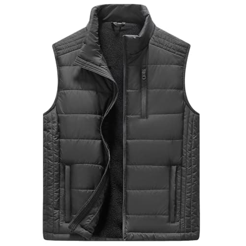 Msmsse Men's Outerwear Vests Winter Quilted Padded Vest Gilet Stand Collar Warm Puffer Vest 01 Grey US L - Image 1