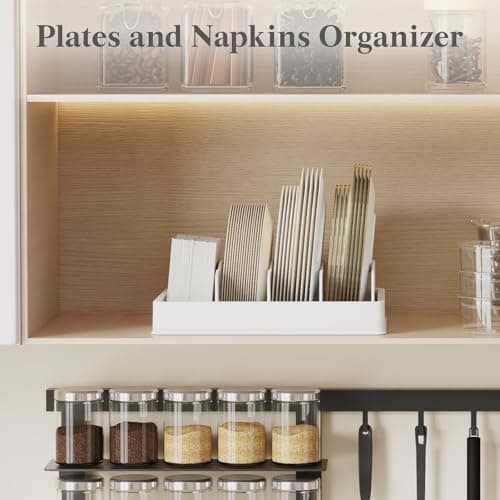 Lifewit Plastic Lid Organizers Inside Cabinet, Lid Holder with 6 Adjustable Dividers & 7 Compartments for Home Organization and Storage, Plate Organizer for Kitchen & Pantry, 13" x 10" - Thumbnail 6