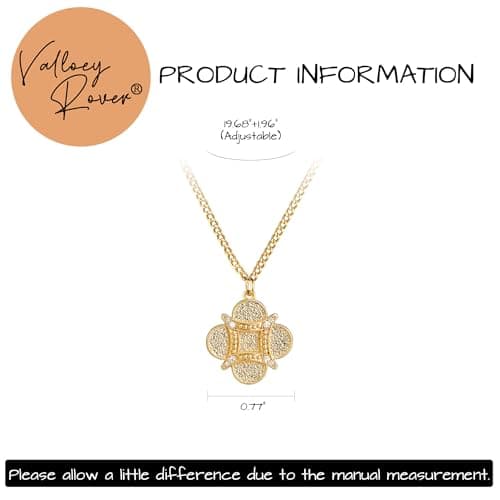 Valloey Rover Gold Necklace for Women 14K Gold Plated Clover Pendant Necklace Dainty Curb Chain Necklace Simple Jewelry Gift for Women - Thumbnail 6