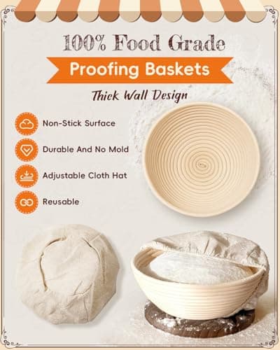 RYMTOX Complete Sourdough Starter Kit with Manual | Easy to Clean for Beginners | Sourdough Bread Baking Supplies with Round Bread Proofing Basket, Bread Sling, Starter Jar, Dough Whisk, Scrapers, Bag - Thumbnail 3