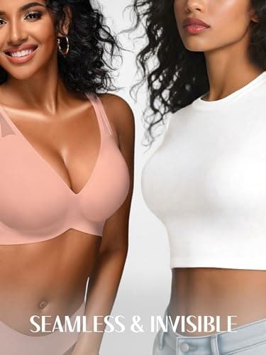 Jelly Bras for Women - S-M Wireless Deep V No Underwire Bralette with Support - Seamless Comfortable Lightly Padded T-Shirt Bra Cinnamon L - Thumbnail 5