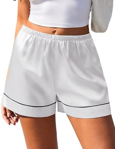 Ekouaer Satin Silk Pajama Shorts for Women 2026 Casual Summer Elastic Waist Lounge Pj Bottoms, White M - Image 1