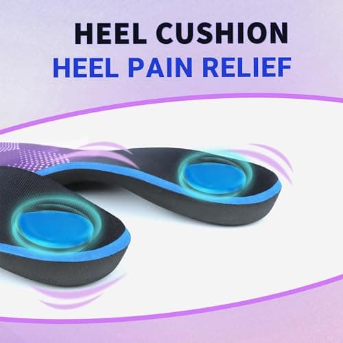Heavy Duty Support Pain Relief Insoles, 220+ lbs Plantar Fasciitis High Arch Support Inserts, Flat Feet, Heel Pain, Work Boots Insoles for Men & Women, Shock Absorb in Every Step Purple (M 10-10.5) - Thumbnail 4