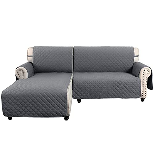 MEILLE MAISON L Shaped Sofa Cover for Dogs, 2-Piece Sectional Couch Plus Chaise Lounge with Straps, Reversible Water Resistant Furniture Protector Home Décor(Extra Large, Grey) (LKL2PDLC1) - Image 1