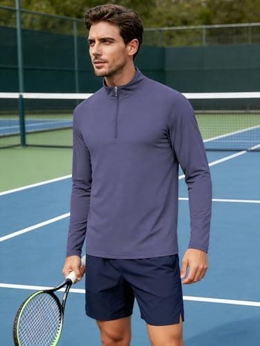 Mens Quarter Zip Pullover Long Sleeve Shirts UPF 50+ Sun Protection Wicking Moisture Quick Dry Lightweight Golf Workout Gym Running Fishing Casual Athletic Tops Purple M - Thumbnail 3