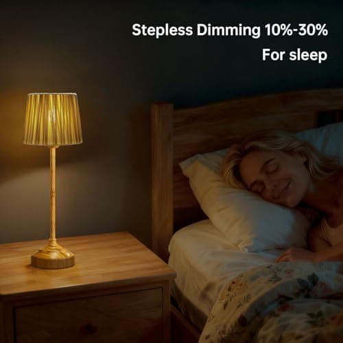TRRMEZY 17.5" Wood Rechargeable Cordless Bedside Lamp for Bedroom, Bedroom Lamps with Fabric Shade, 4000mAH Battery Operated, 3-Color Dimmable Touch Nightstand Lamp for Nursery (E26 Bulb Included) - Thumbnail 4