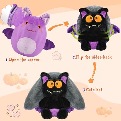MIAODAM Bat Stuffed Animal Plush, 11inch Reversible Purple Bat Plushies Pillow, Cute Baby Plush Toy Gift for Toddler Girls Boys - Thumbnail 2