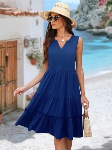 Summer Dresses for Women 2026 Wedding Guest Formal Prom Cocktail Mother of Bride Boho Maxi Midi Maternity Sun Dress Sundresses Elegant Classy Casual Beach Vacation Clothes Travel Cruise Outfits Blue L - Thumbnail 6