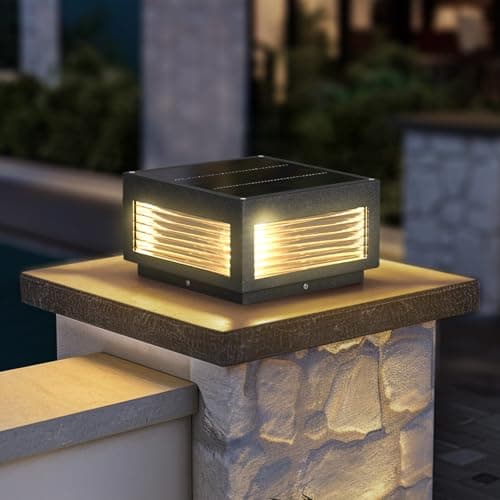 PAKEDANDUN Solar Post Lights, 9.84'' Pillar Lamp Posts IP54 Waterproof Modern Column Lamps Dusk to Dawn 3000K LED Square Lanterns for Patio Porch Fence Garden Driveway Decoration - Image 1