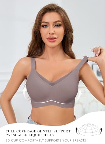 POSESHE Comfortable Seamless Full Coverage Bra for Women Wireless Bras with Soft Support Regular and Plus Size Grey - Thumbnail 2