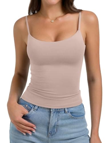 PINKMSTYLE Women's Basic Double Lined Fitted Scoop Neck Tank Tops Summer Outfits Sleeveless Cute Shirts Oat Milk XX-Larg - Thumbnail 4