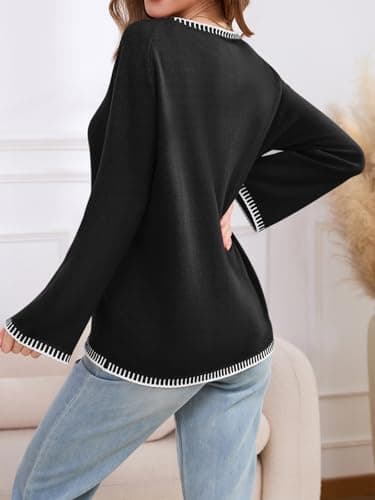 JUYUEO Womens Front Tie Cardigan Bow Sweaters Trendy 2025 Fall Long Sleeve V Neck Chunky Cardigans Open Front Knit Sweater Outfits Black M - Thumbnail 3