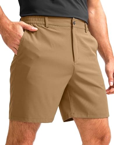 G Gradual Men's Casual Shorts 7" Lightweight Golf Shorts for Men Stretch with 3 Pockets Quick Dry Breathable Work Shorts Dark Khaki - Image 1