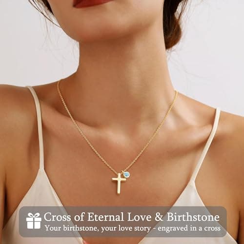 Turandoss Gold Cross Necklace for Women Trendy - 14K Gold Plated Dainty Cross Pendant Birthstone Necklaces, December Birthstone Necklace, Created Tanzanite Necklaces for Women Girls Jewelry Gifts - Thumbnail 5