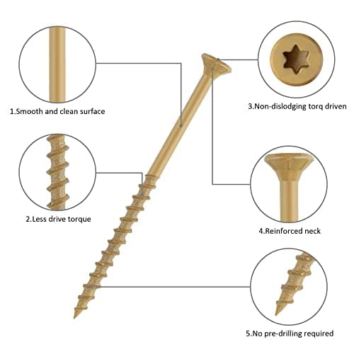 WELLOCKS Tan Epoxy Coated Deck Screws - #8×1-1/2" 204PCS 1.2LBS | 1000H Salt Spray Rust Resistant | T25 Torx Bit Included for Outdoor Pressure-Treated Lumber/Fence - Thumbnail 5