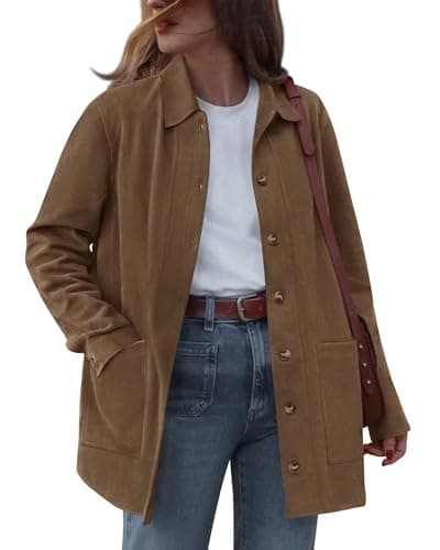 BTFBM Faux Suede Jacket Women Fall Fashion 2026 Leather Jackets Long Sleeve Button Down Winter Coats Shackets Outerwear(Light Brown, Medium) - Image 1