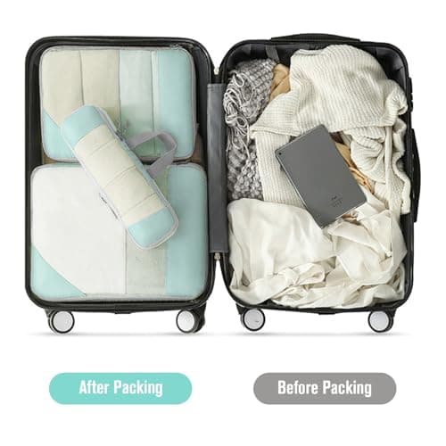 WOOMADA Compression Packing Cubes for Suitcases Travel Essentials 6 Set Rectangle Mesh Expandable Travel Bags Organizer for Luggage(Blue) - Thumbnail 5