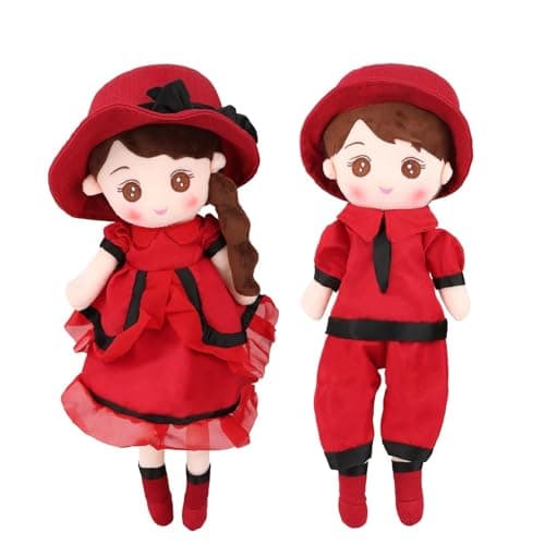 FPYWO Soft Baby Doll, Plush Rag Doll Toys for 1+ Year Old Girls & Boys, Huggable Toddler Doll Snuggle Buddy, Ideal First Birthday Gift, Snuggle Buddy for Infants, 17.7 Inch 2 Pack (Red) - Image 1