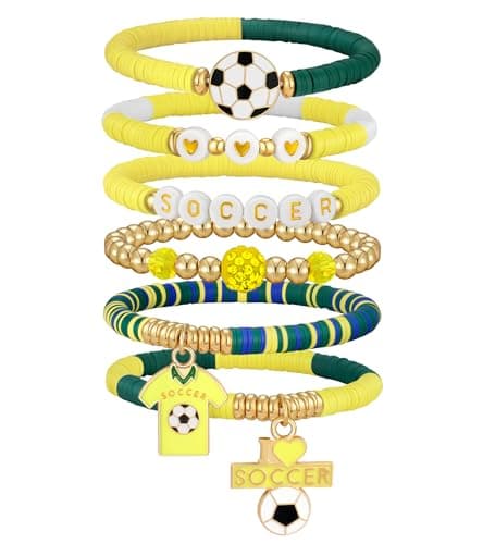doubgood 2026 World Soccer Cup Stretch Beaded Bracelets Soccer Gifts Football Charm Game Day Fan Bracelet Stackable Sports Jewelry for Brazil Fans Gifts for Women Men - Image 1