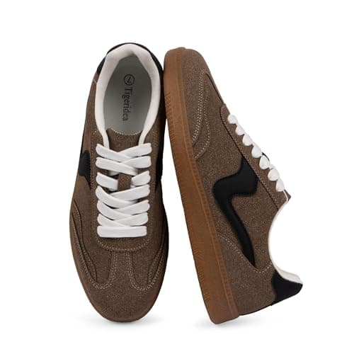 Tigeridea Women's Fashion Sneakers Comfortable Tennis Shoes Womens Casual Shoes Lace up Slip on Dark Brown Sneakers for Women Size 10 - Image 1
