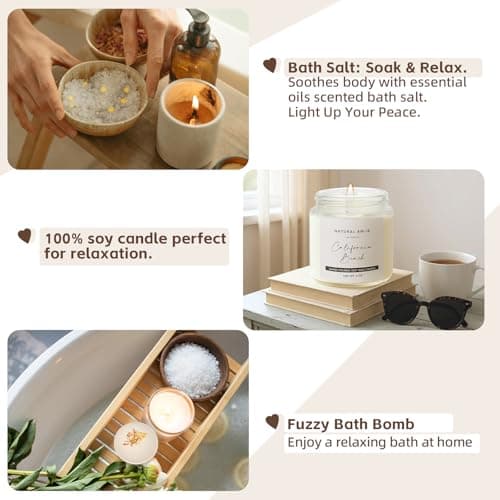 Natural Amor Handmade Spa Gift Set 6 pcs– Includes Citrus Bath Bomb, Lavender Hand Cream, Soap, Bath Salt, Candle – Relaxing Self-Care Kit for Women - Thumbnail 3