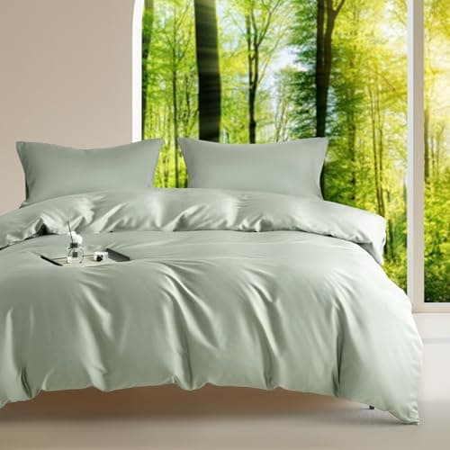 DCSKY Twin Size Duvet Cover Set 2-Piece - 100% Lyocell Tencel Bedding Set, Silky Smooth & Hypoallergenic, Temperature Regulating for Hot Sleepers (Green, 68x90 Inches) - Image 1