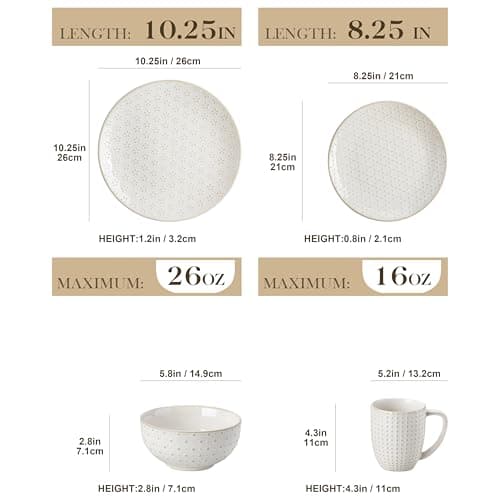 MALACASA 16 Pieces Dinnerware Sets, Modern Relief Design Plates and Bowls Sets, White Dish Set for 4, Kitchen Ceramic Dinner Plates Dishware Set, Microwave and Dishwasher Safe, Series LYDIA - Thumbnail 2