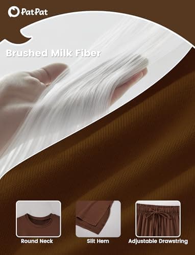 PATPAT Lounge Sets for Women Short Sleeve Pajama Set Soft Comfy Elastic Pjs 2 Piece Loungewear Outfits with Pockets Brown, M - Thumbnail 4