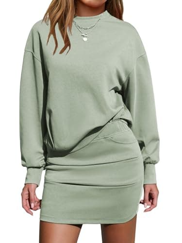 EXLURA Womens 2 Piece Skirt Sets Long Sleeve Mock Neck Sweatshirt Skort Matching Set Casual Airport Travel Spring Outfits - Image 1