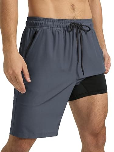 Arcweg Men's Swim Trunks with Compression Liner and Zipper Pockets Quick Dry Bathing Suit Board Swimming Shorts Charcoal - Image 1