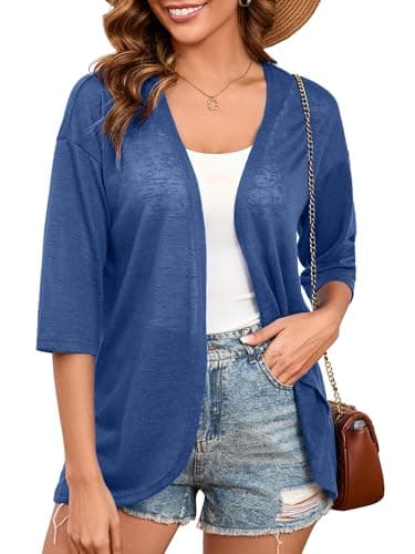 Heymoments Cardigan for Women Royal Blue Small Draped 3/4 Sleeve Open Front Lightweight Casual Soft Drape Summer Fall Kimonos Cardigans - Image 1