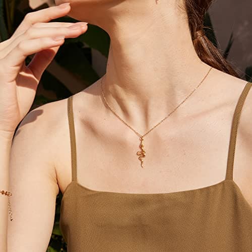 Valloey Rover Snake Pendant Necklace for Women 14K Gold Plated Snake Charm Necklaces for Jewelry Gift - Thumbnail 3