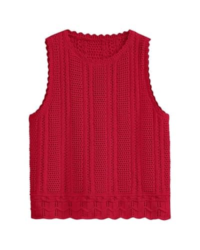 KIRUNDO Beach Vacation Clothes for Women Spring Summer Crochet Sweater Vest Tank Tops Cover Ups Resort Cruise Outfits 2026(Red, Small) - Image 1