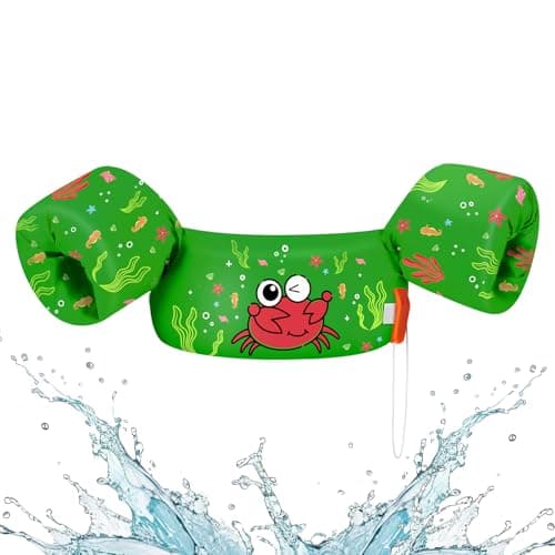 HeySplash Swim Vest for Kids, Toddler Pool Floaties Fit 22-44 Lbs, Children Swimming Vest with Adjustable Strap, Swim Jacket Water Wings Arm, Puddle Sea Beach Boat Jumper Boy Girl Age 1-6, Green Crab - Image 1