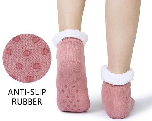 BenSorts Child Girls Christmas Slipper Socks Winter Warm Fleece Lining House Fuzzy Soft Sherpa Cozy Socks Gift Purple Reindeer Pink Bunny 2 Pairs 8 9 10 11 12 Years - Thumbnail 2